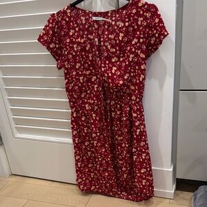 Kimchi Blue Red Floral Button Up Midi Dress